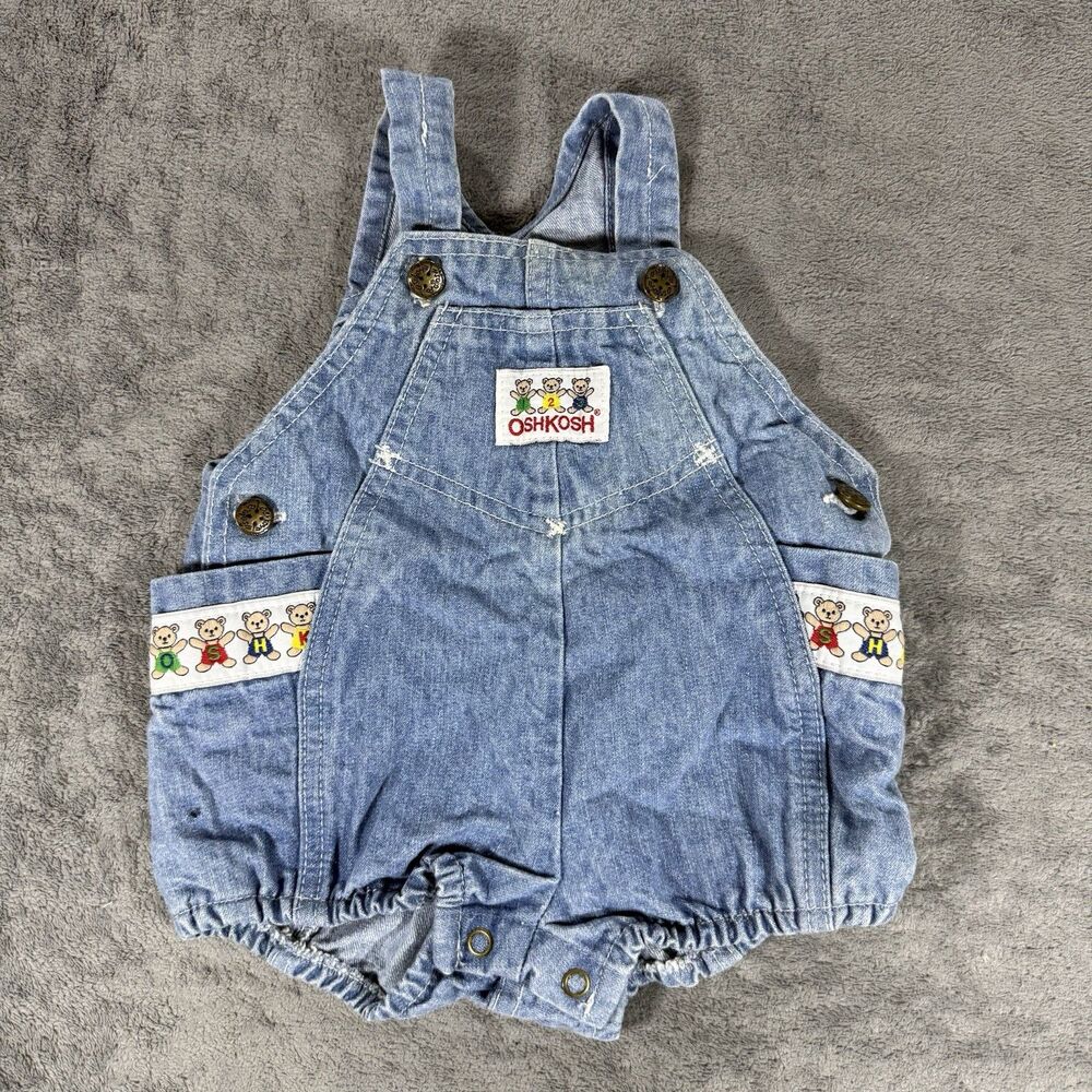Vintage OshKosh B'Gosh Vestbak Bubble Romper Shortalls Bears‎ Overalls USA 6-9M